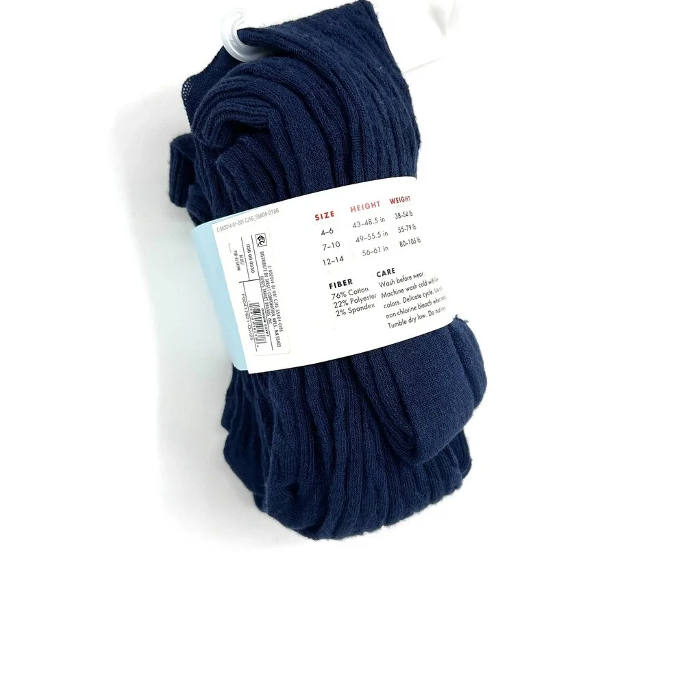 NEW Cat & Jack 2pk navy blue cotton cable knit uniform footed tights girls 7-10